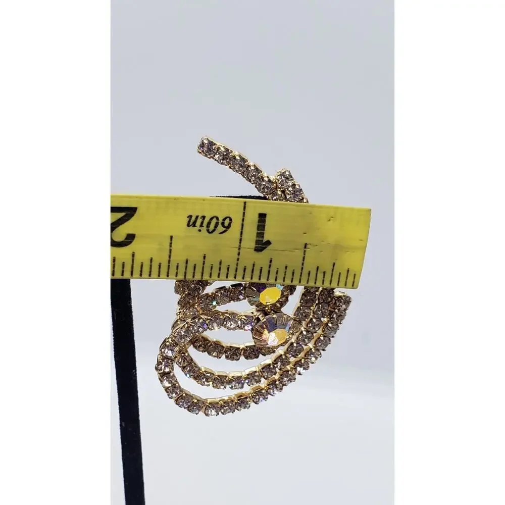 Huge Aurora Borealis Swirl Earrings Rhinestone Gold toned Pierced